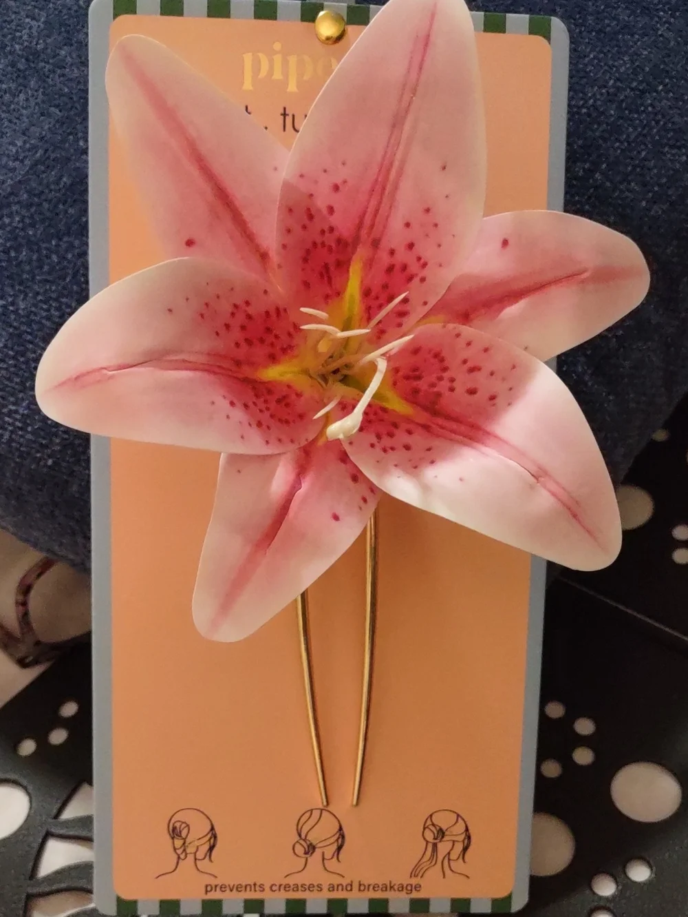 NWT Piper K Pink Stargazer Lily French Hair Pin U Shaped Stick Chignon
